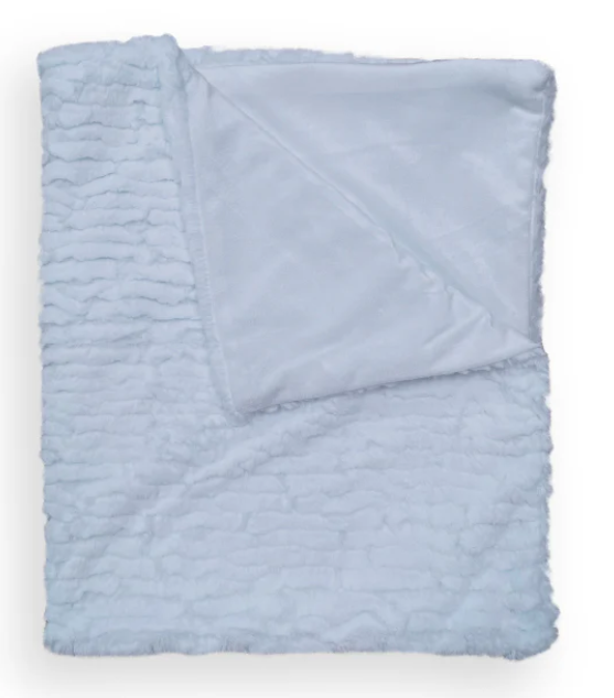 Piccolo Bambino- Textured Faux Fur Stroller Blanket on Wooden Hanger Blue