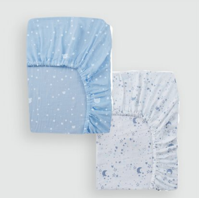 Piccolo Bambino- 2 Pack Flannel Crib Sheets Blue