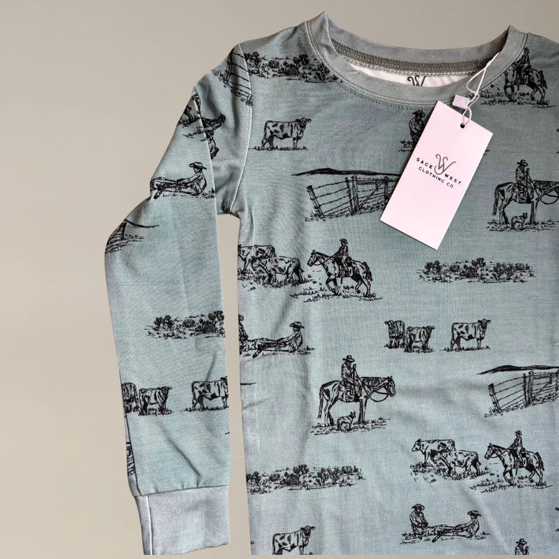 Prairie Cowboy Toddler Sleepwear Set (Sage)