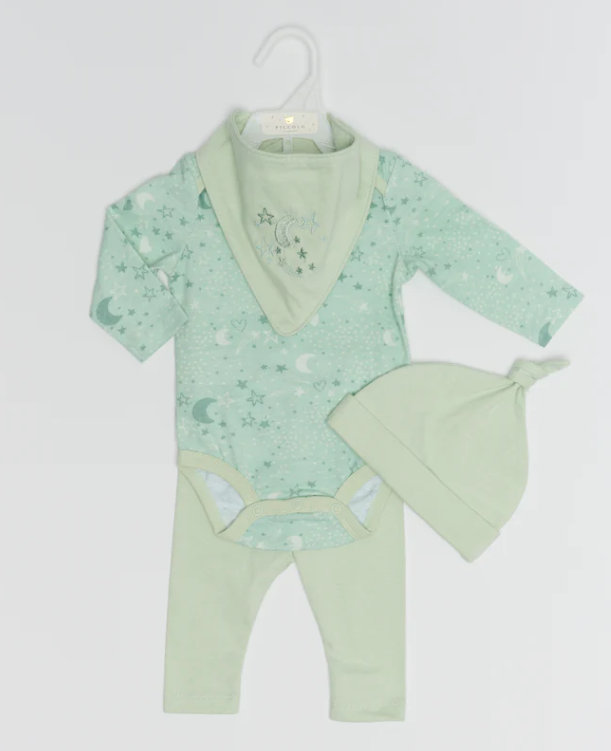 Piccolo Bambino- Long Sleeve Bodysuit 4 piece set on Hanger Green