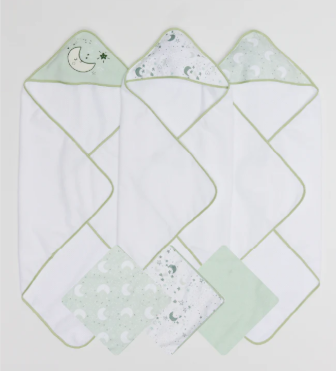 Piccolo Bambino- 6 Pack Hooded Towels & Washcloths Set Green