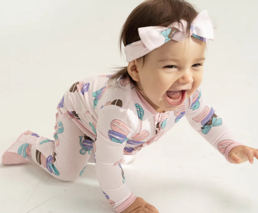 Bamboo Ruffle Footies with Two Way Zipper (Macaron Party Print)