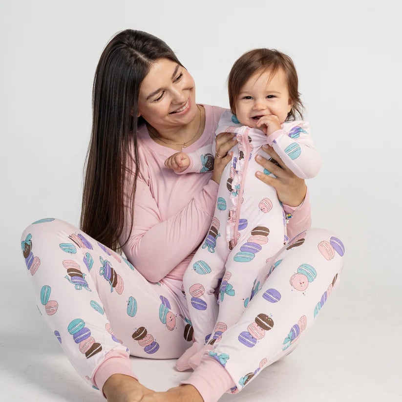 Bamboo Ruffle Footies with Two Way Zipper (Macaron Party Print)