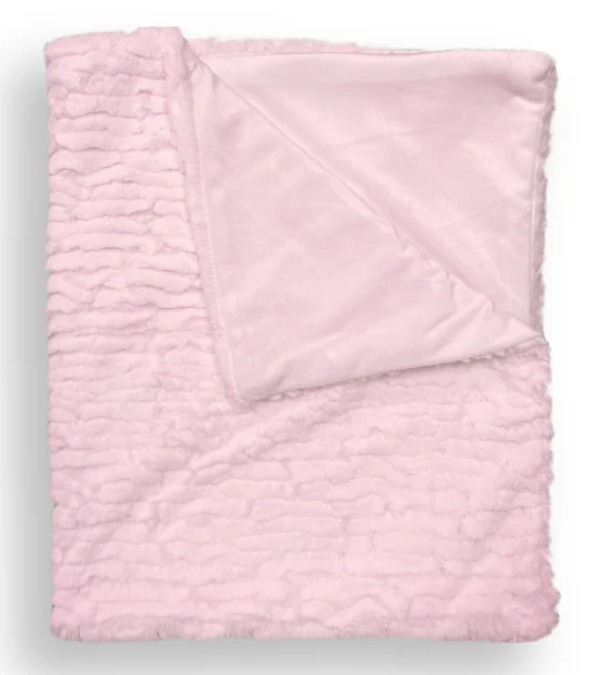 Piccolo Bambino- Textured Faux Fur Stroller Blanket on Wooden Hanger Pink