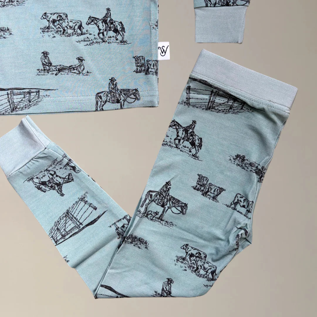 Prairie Cowboy Toddler Sleepwear Set (Sage)