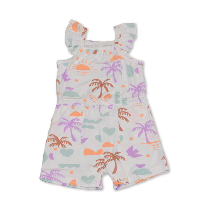 Bamboo Sleeveless Ruffle Romper (Boho Surf Print)