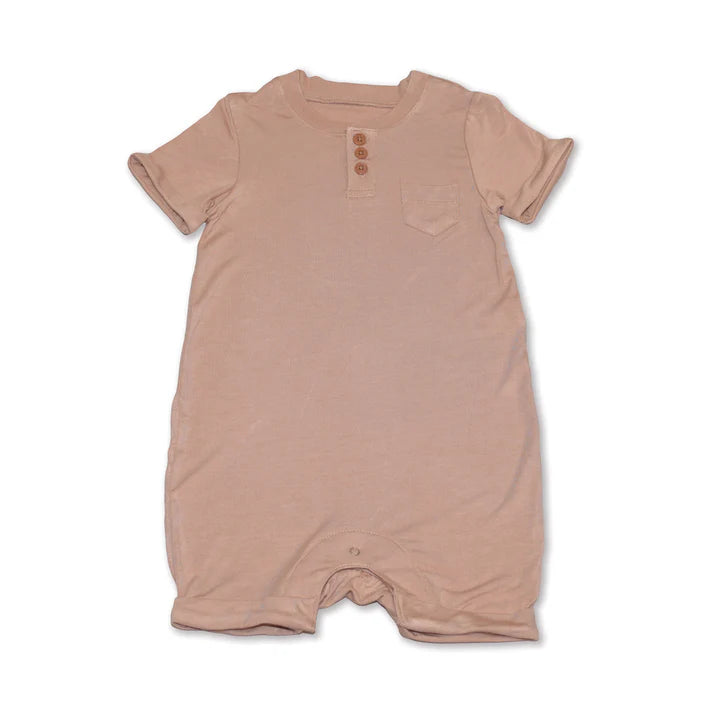 Bamboo Short Sleeve Romper with Buttons (Maple Sugar)