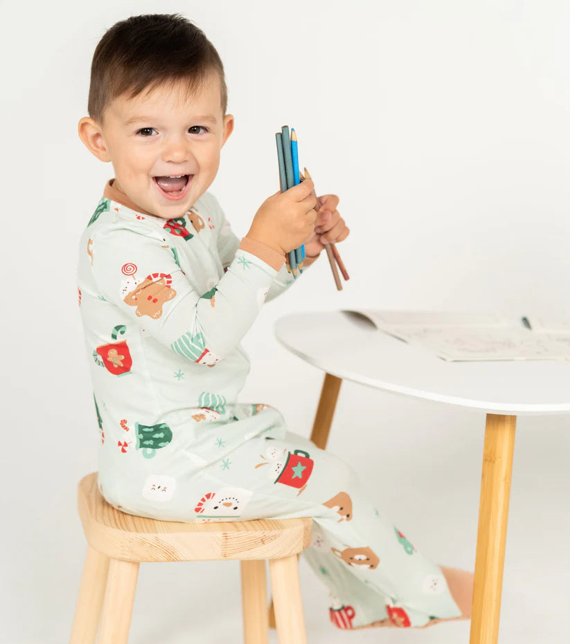 Bamboo Two Way Zipper Footies & Coloring Book (Festive Cocoa Print)