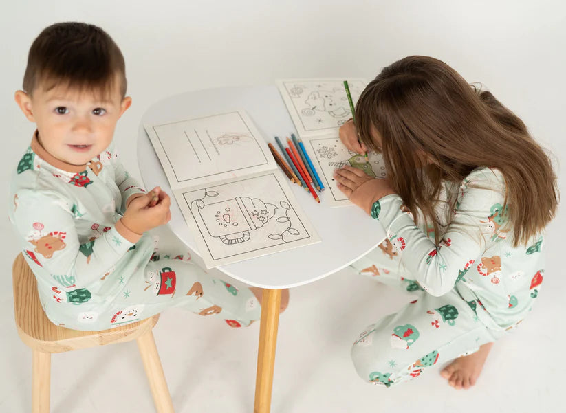 Bamboo Two Way Zipper Footies & Coloring Book (Festive Cocoa Print)