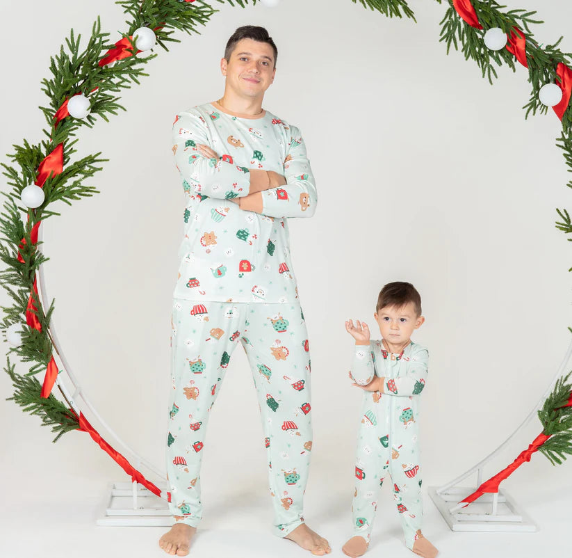 Bamboo Two Way Zipper Footies & Coloring Book (Festive Cocoa Print)