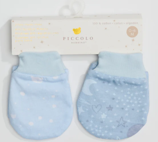 Piccolo Bambino- Jersey Scratch Mitts 2 piece Blue