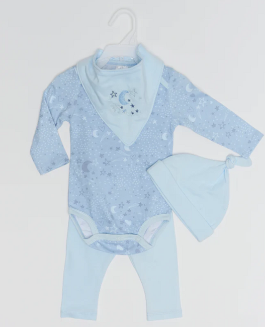 Piccolo Bambino- Long Sleeve Bodysuit 4 piece set on Hanger Blue