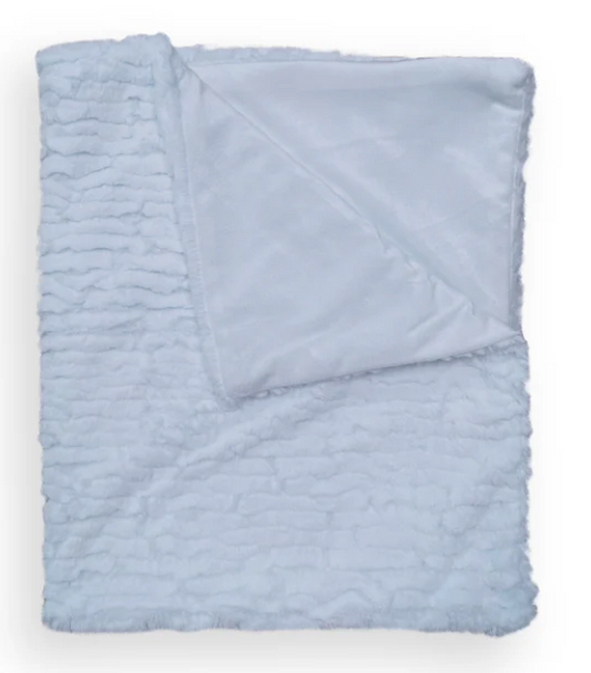 Piccolo Bambino- Textured Faux Fur Stroller Blanket on Wooden Hanger Blue
