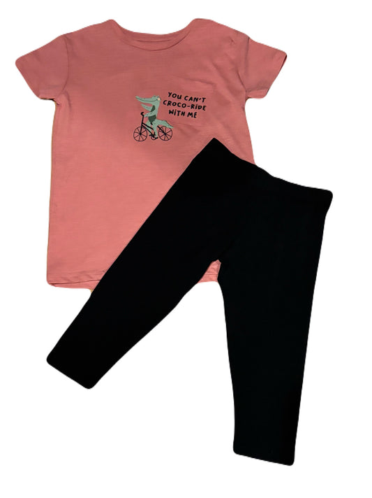 Girls 2 Piece Set- T-Shirt w / Legging Basic Capri (Mauve Glow)