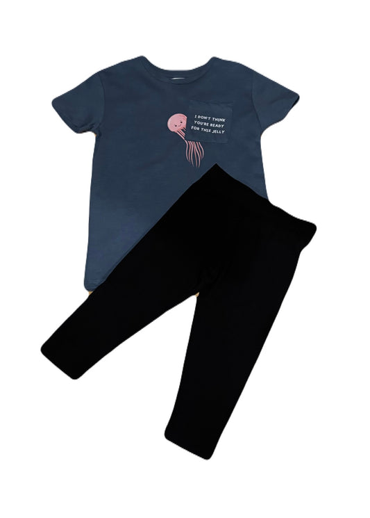 Girls 2 Piece Set- T-Shirt w / Legging Basic Capri (China Blue)