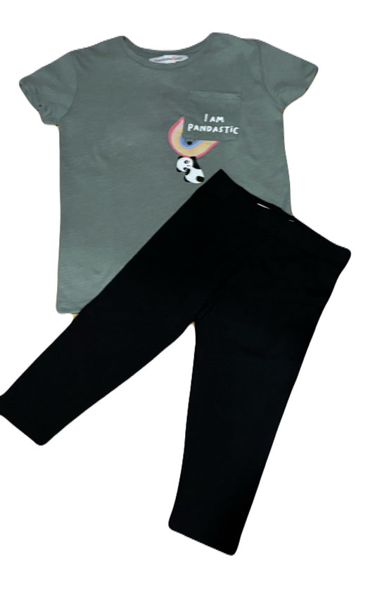 Girls 2 Piece Set- T-Shirt w / Legging Basic Capri (Lily Pad)