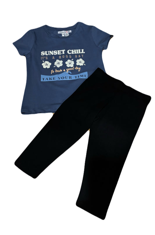 Girls 2 Piece Set- T-Shirt w / Legging Basic Capri (Moonlight Blue)