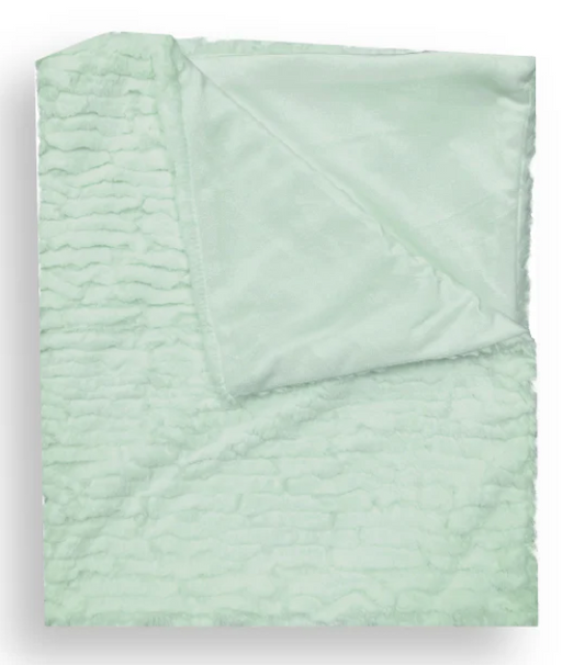 Piccolo Bambino- Textured Faux Fur Stroller Blanket on Wooden Hanger Green