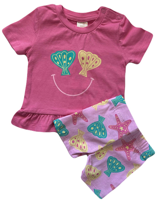 Girls -2 Piece Set- T-Shirt Pink Lavender Shell w/Short