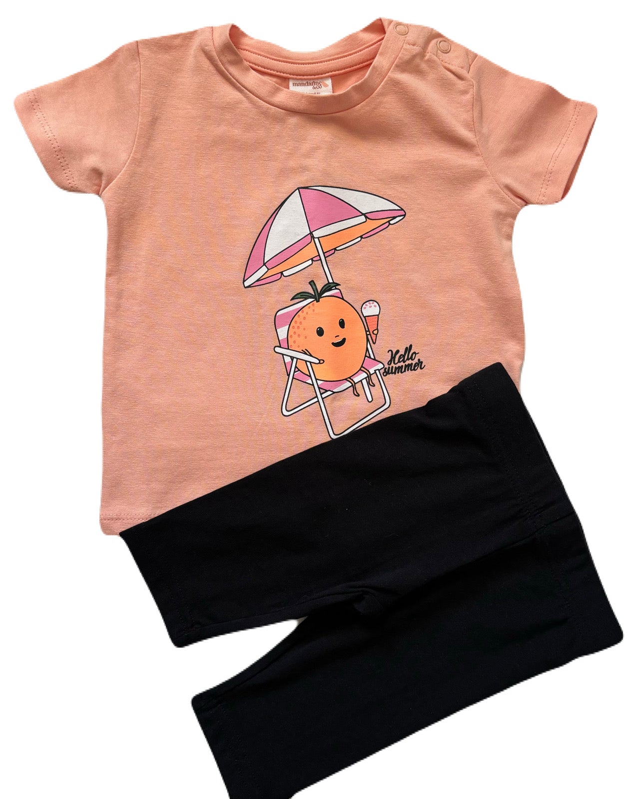 Girls 2 Piece Set- T-Shirt w / Legging Basic Capri Peach Parfait