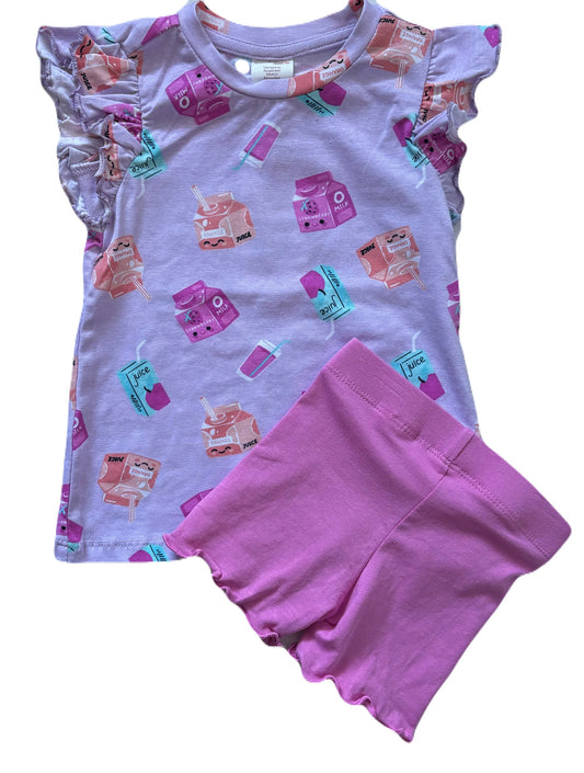 Girls -2 Piece Set- Tunic W/Ruffle Sleeve/Bike Jersey Short Lavender Juice Box