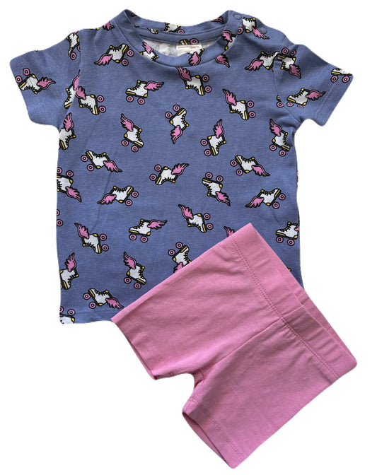 Girls -2 Piece Set- T-Shirt w/Short-Purple Roller Skate