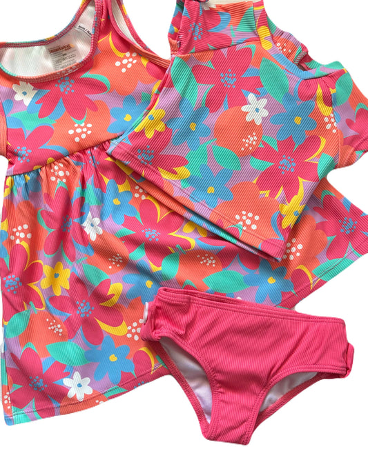 Swim Set- Girl 2 Piece w Cover Up Dress -Beach Lavender Floral