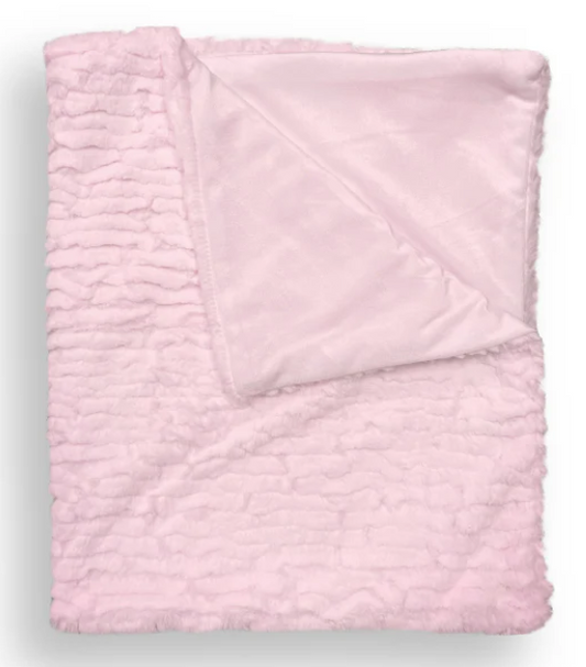 Piccolo Bambino- Textured Faux Fur Stroller Blanket on Wooden Hanger Pink