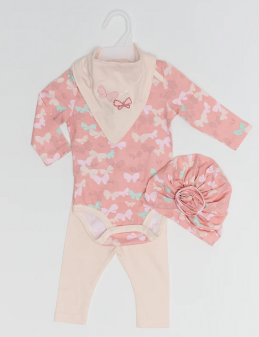 Piccolo Bambino- Long Sleeve Bodysuit 4 piece set on Hanger Pink