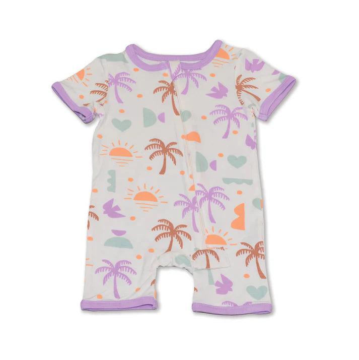 Bamboo Short Sleeve Zippy Romper (Boho Surf Print)