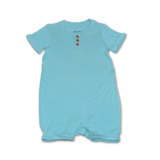 Bamboo Short Sleeve Romper with Buttons (Aqua)