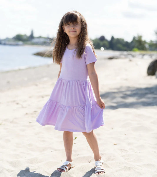 Bamboo Tiered Jersey Dress with Bloomer (Lavender Bloom)