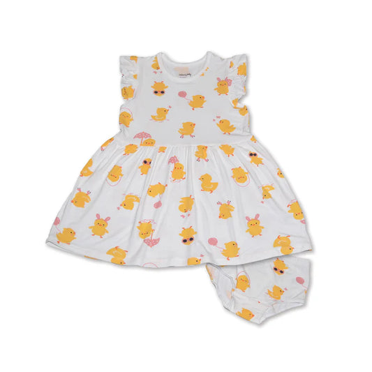 Bamboo Ruffle Sleeve Dress with Bloomer (Little Chick Print)