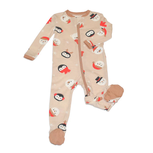 Bamboo Footies with Two Way Zipper (Snowy Faces Print)