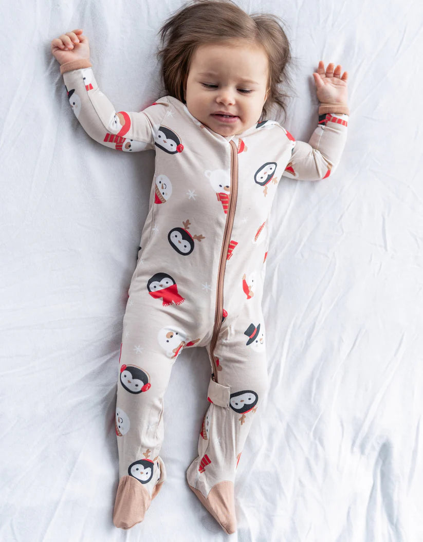 Bamboo Footies with Two Way Zipper (Snowy Faces Print)