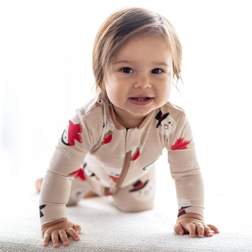 Bamboo Footies with Two Way Zipper (Snowy Faces Print)