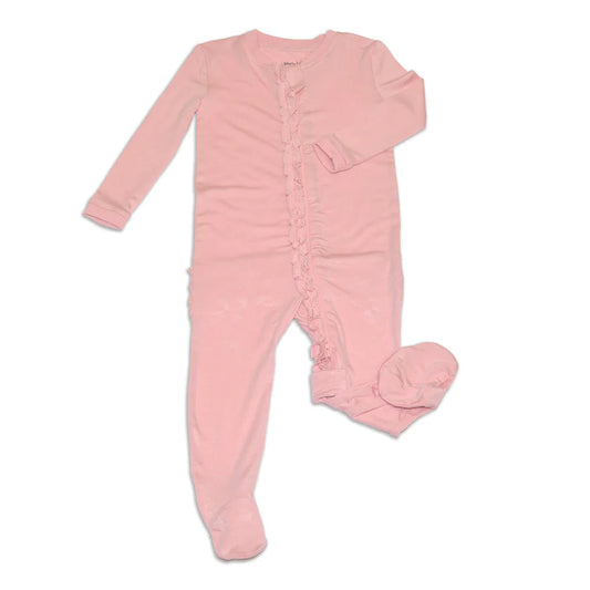Bamboo Ruffle Footies with Two Way Zipper (Coral Blush)