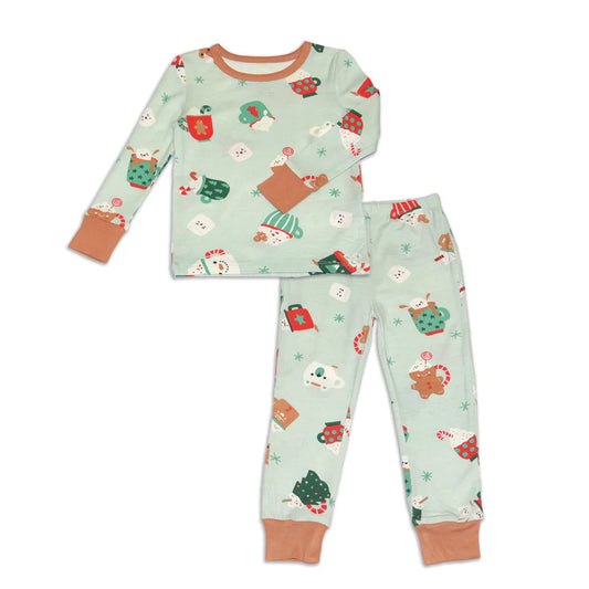 Bamboo Long Sleeve Pajama Set & Coloring Book (Festive Cocoa Print)