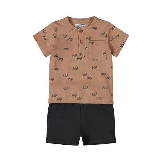 Dirkje baby boys 2 piece set T-shirt shorts brown dark blue ribbed