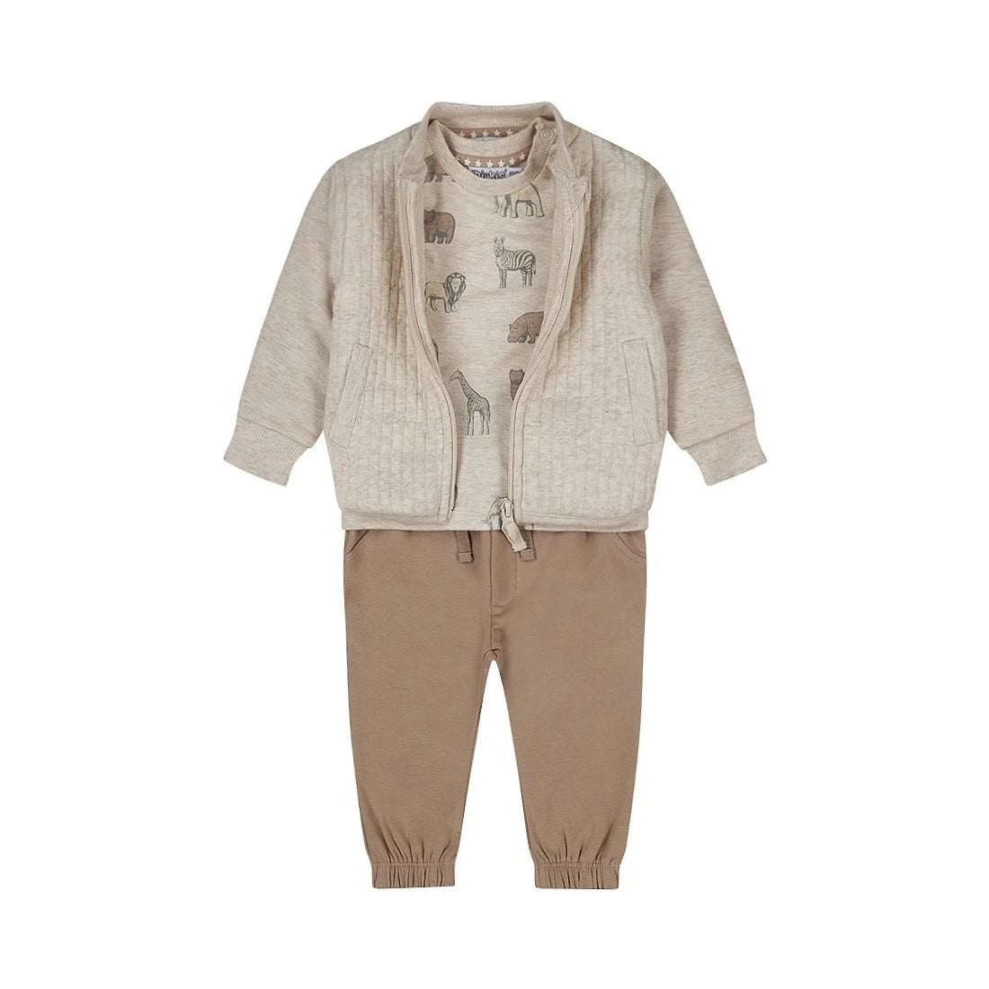 Dirkje boys' set shirt cardigan trousers pebble wild animals