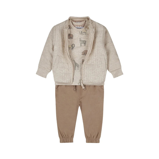 Dirkje boys' set shirt cardigan trousers pebble wild animals