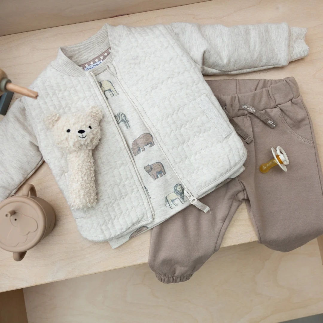 Dirkje boys' set shirt cardigan trousers pebble wild animals